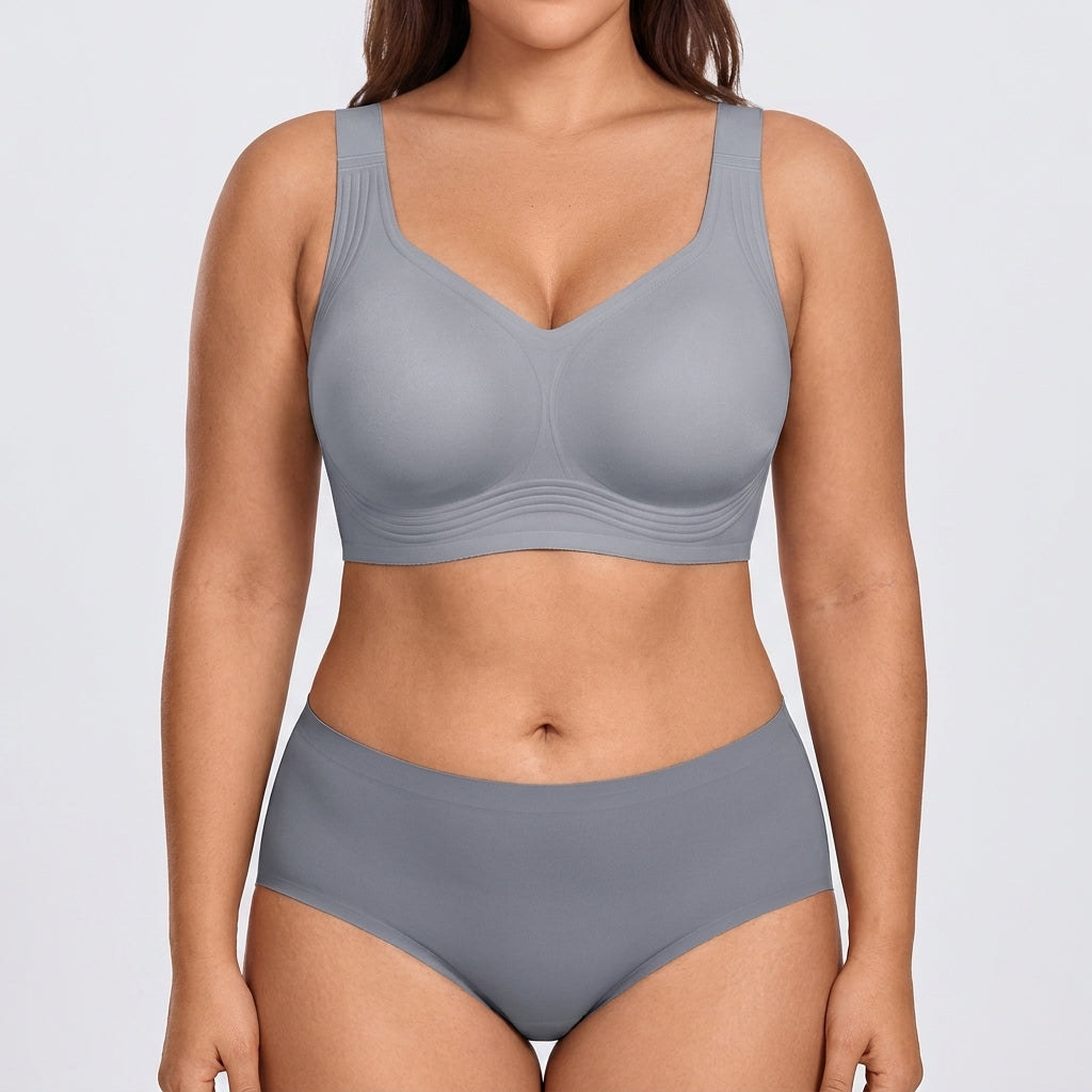Seamless Mid-Rise Brief - Grey on model, front #Color_Grey