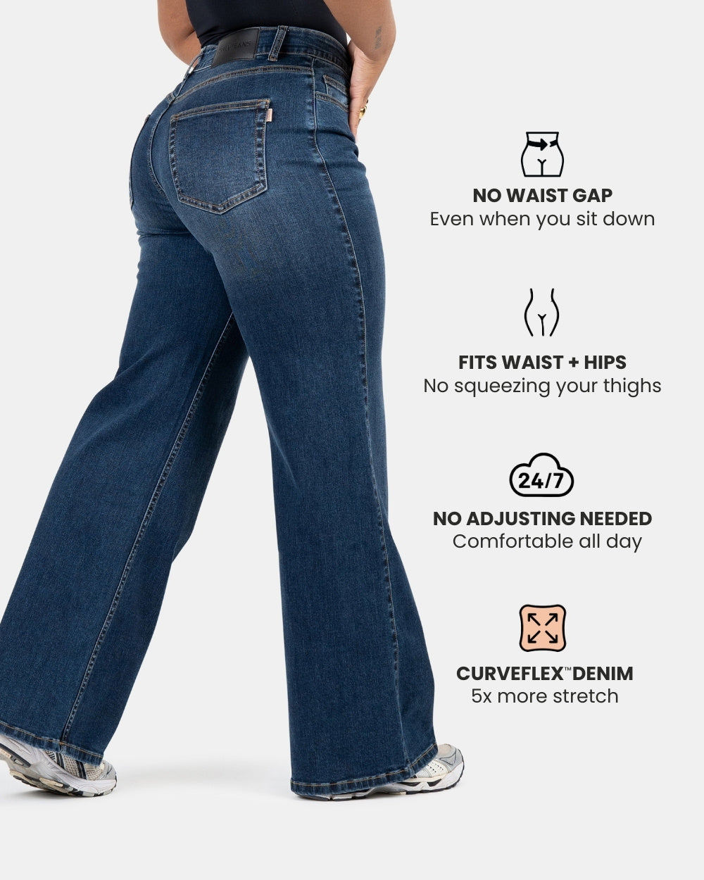 Curve-Hugging Wide Leg – Mid Rise – Indigo