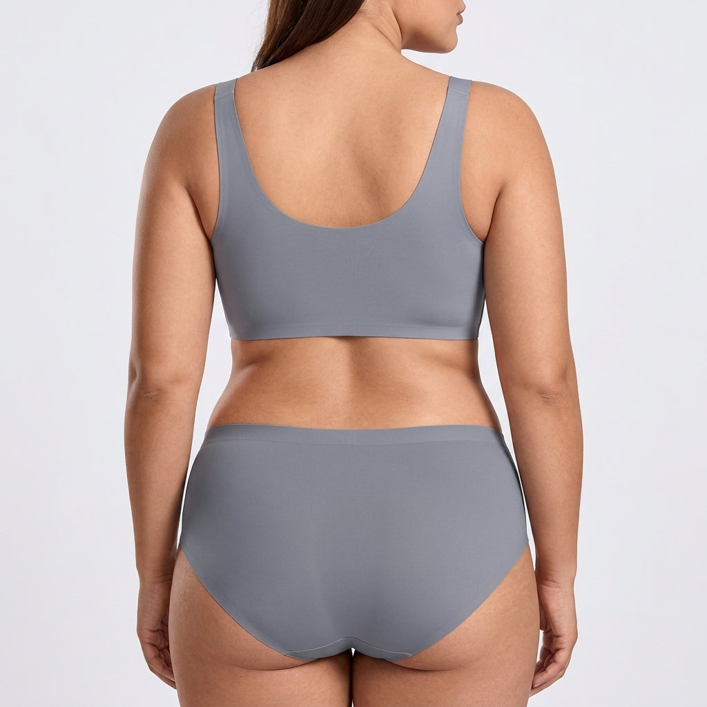 Seamless Mid-Rise Brief - Grey on model, back #Color_Grey