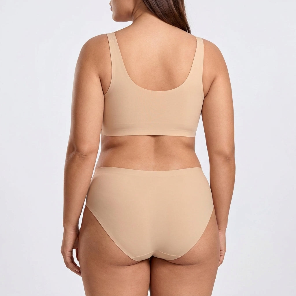 Seamless High-Cut Brief - Nude on model, back #Color_Nude