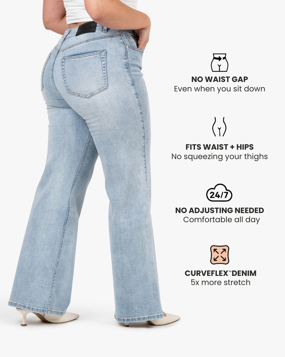 Curve-Hugging Wide Leg – Mid Rise – Ocean Blue