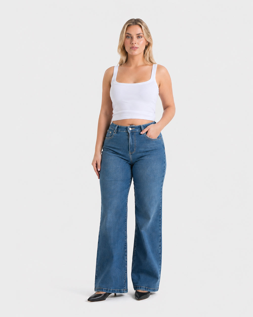 Wide Leg – Mid Rise – Mid Blue