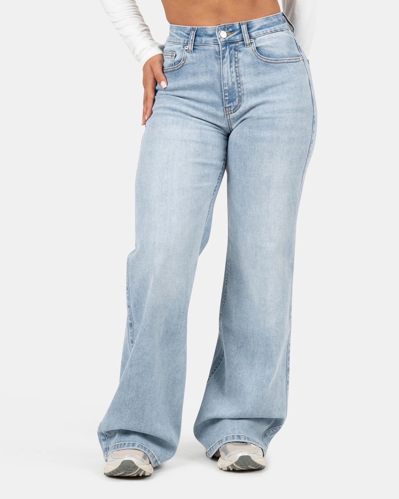 Curve-Hugging Wide Leg – Mid Rise – Ocean Blue