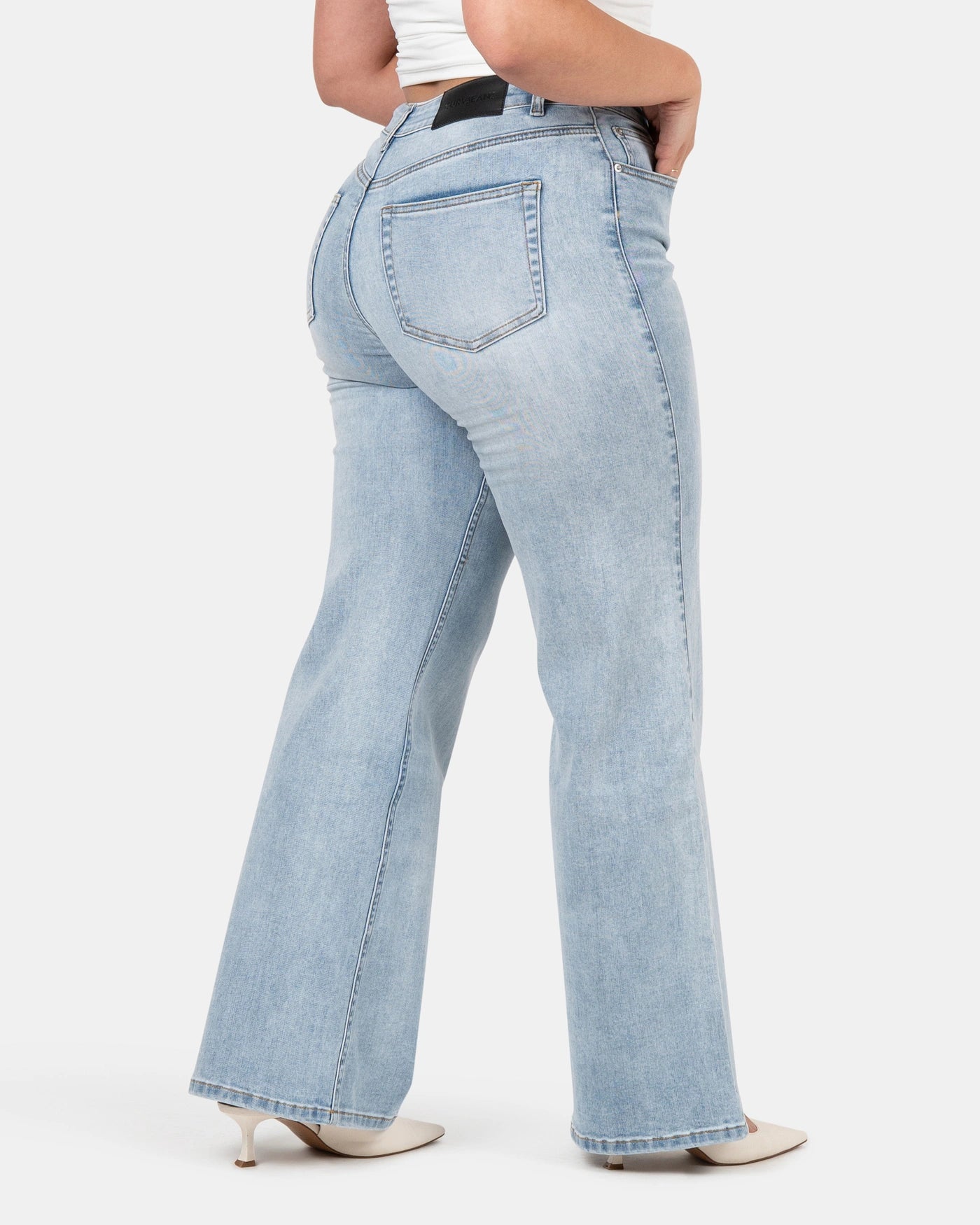 Curve-Hugging Wide Leg – Mid Rise – Ocean Blue