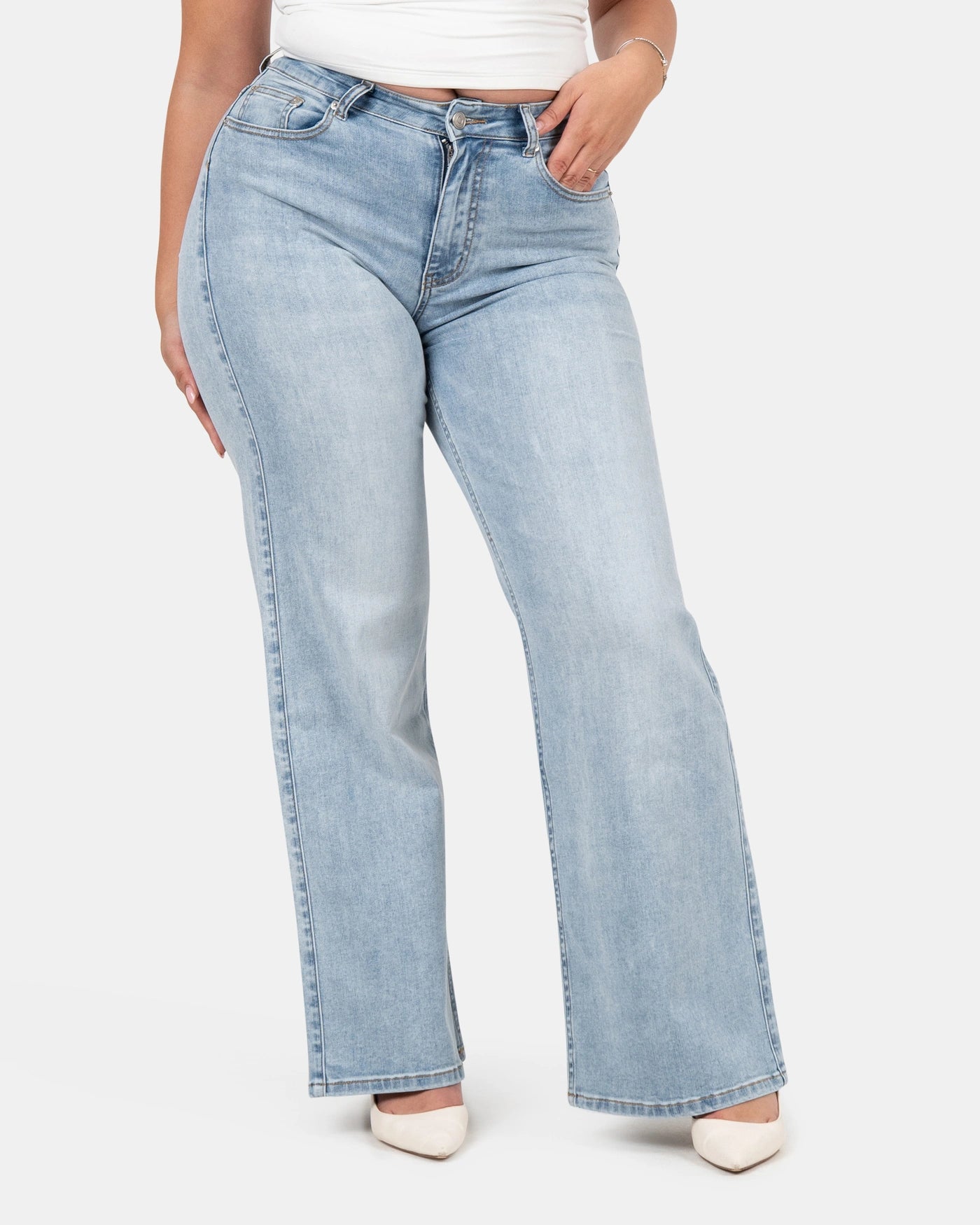 Curve-Hugging Wide Leg – Mid Rise – Ocean Blue