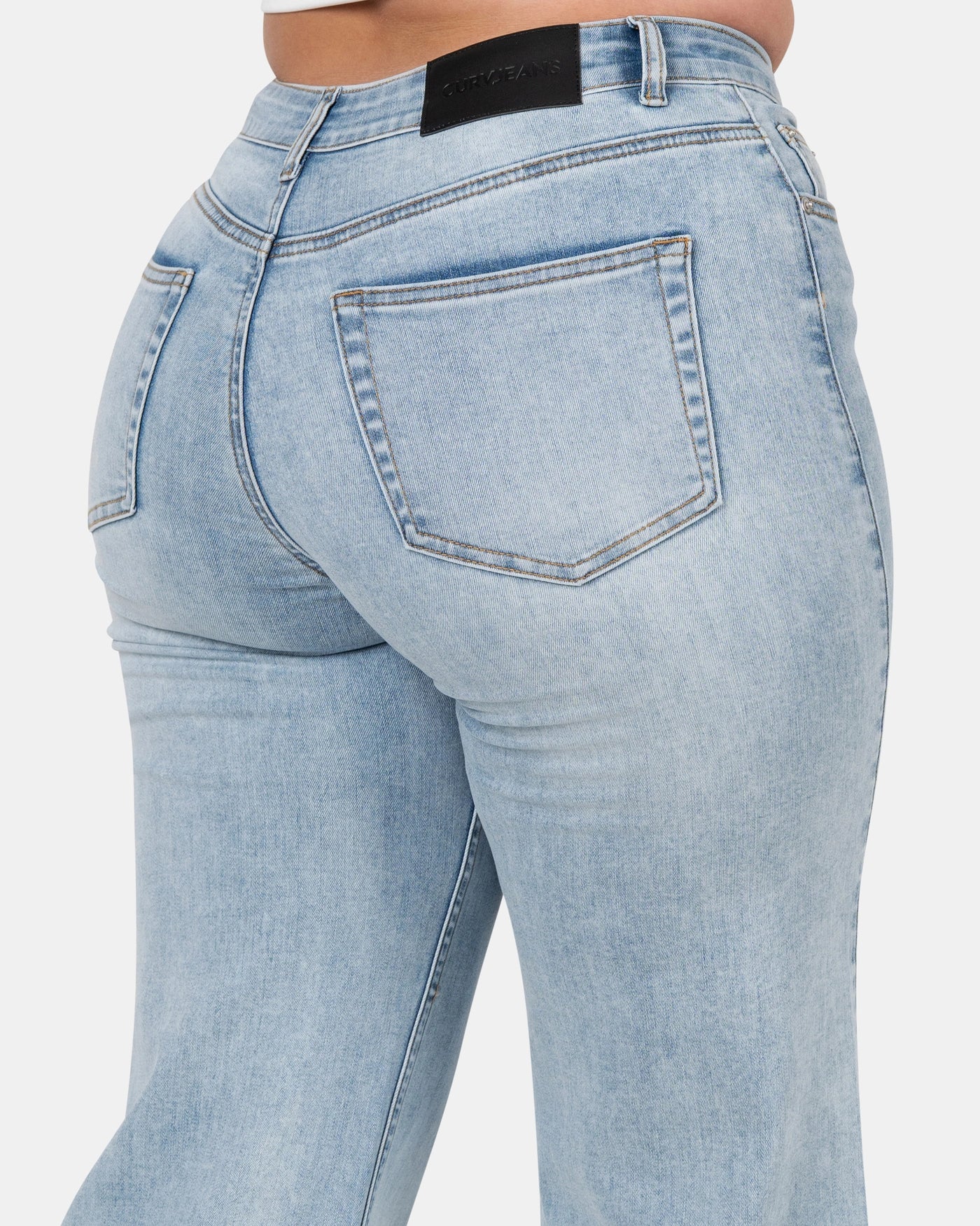 Curve-Hugging Wide Leg – Mid Rise – Ocean Blue