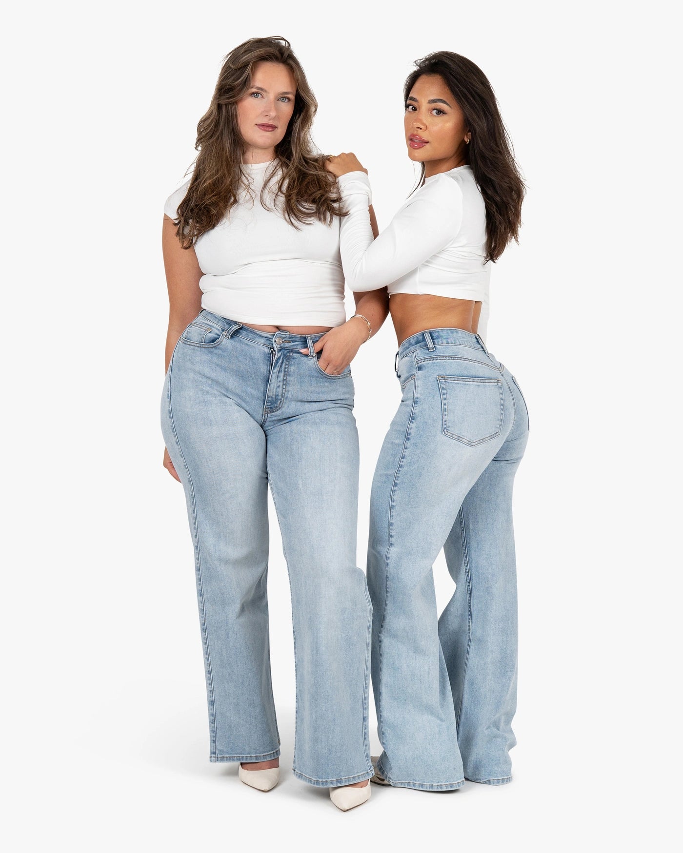 Curve-Hugging Wide Leg – Mid Rise – Ocean Blue