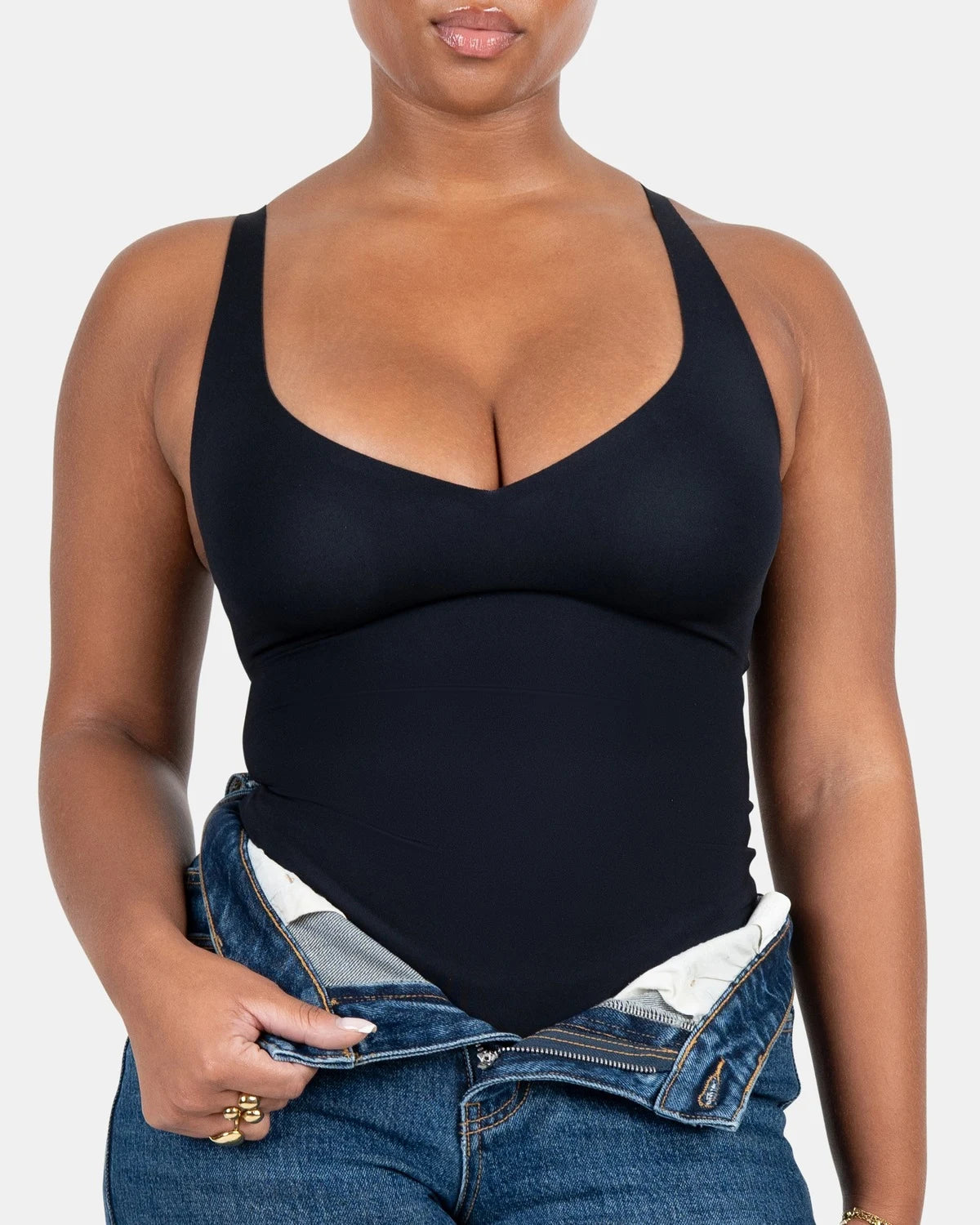 Seamless Sculpt Bodysuit in Black, front #color_black