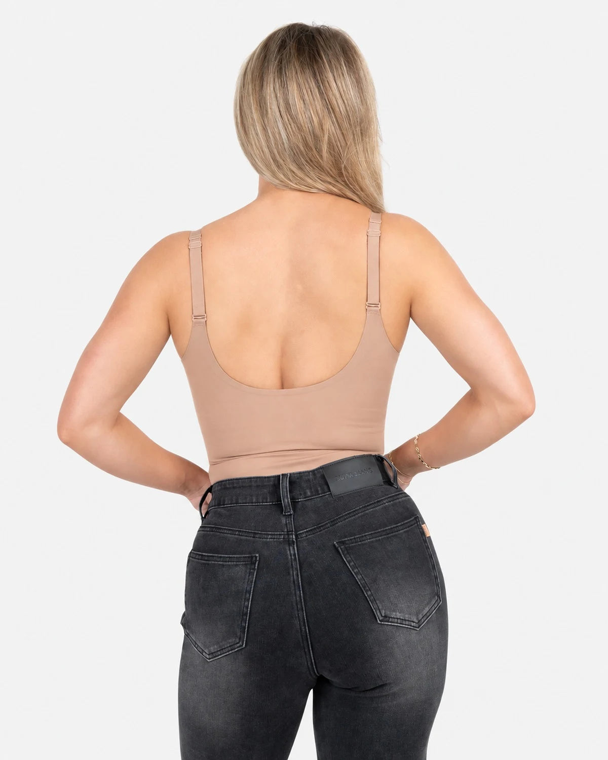 Seamless Sculpt Bodysuit in Sand, back #color_sand