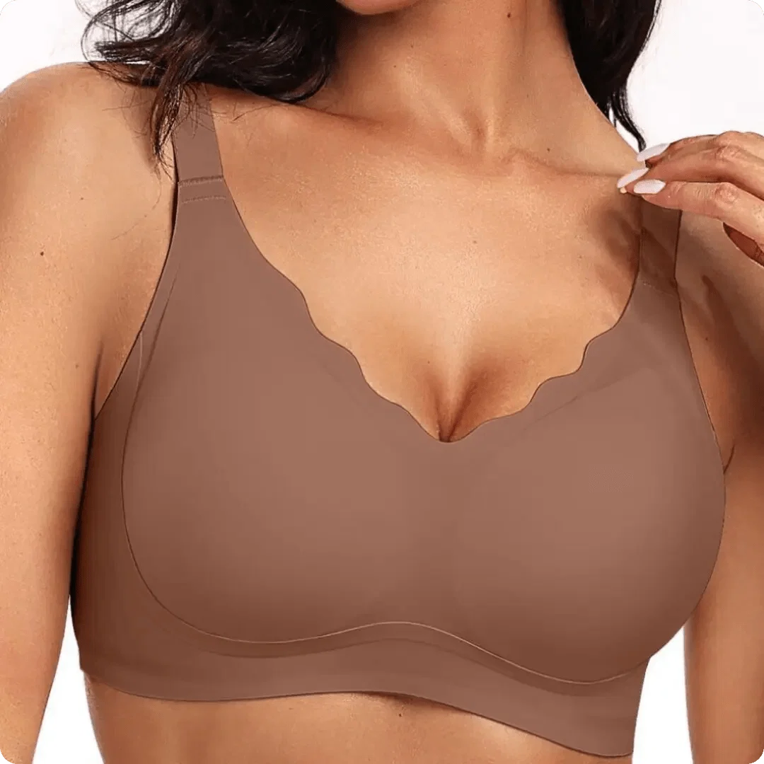 Wireless Scalloped Neckline Push Up Bra - for Brown - Available at Bella Bra