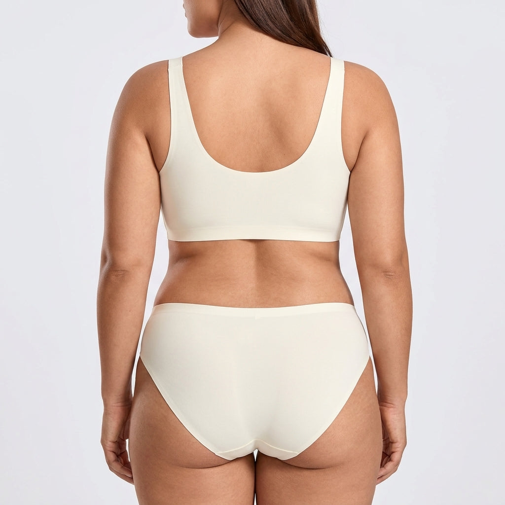 Seamless Mid-Rise Bikini - Cream White on model, back #Color_Cream White