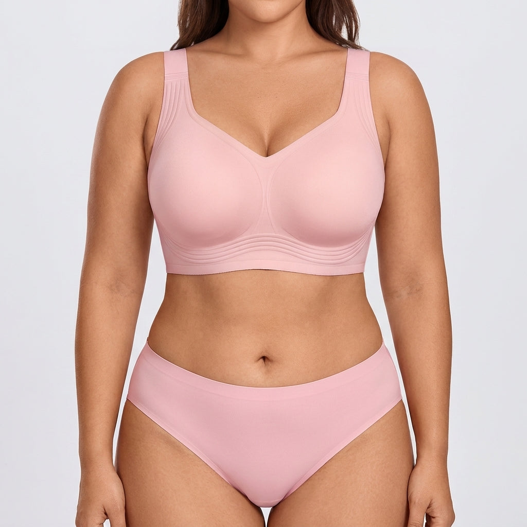 Seamless Mid-Rise Bikini - Pink on model, front #Color_Pink