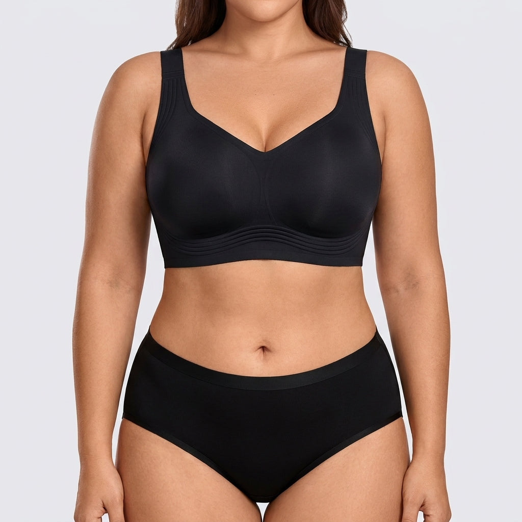 Seamless High-Cut Brief - Black on model, front #Color_Black