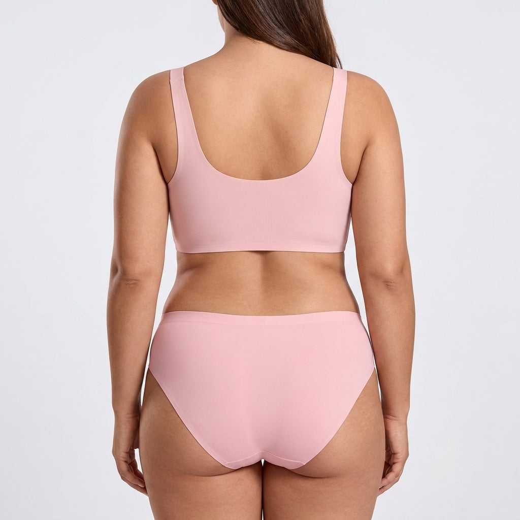 Seamless Mid-Rise Bikini - Pink on model, back #Color_Pink