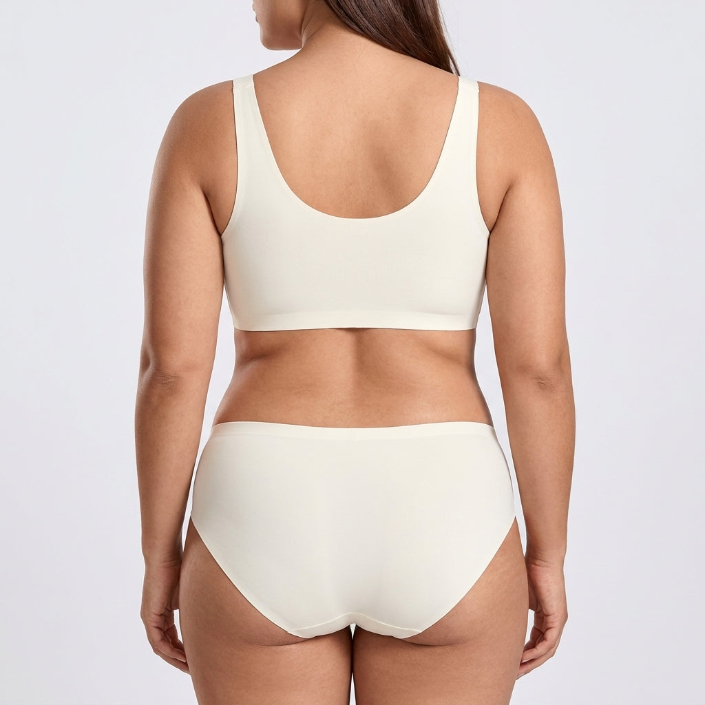 Seamless High-Cut Brief - Cream White on model, back #Color_Cream White