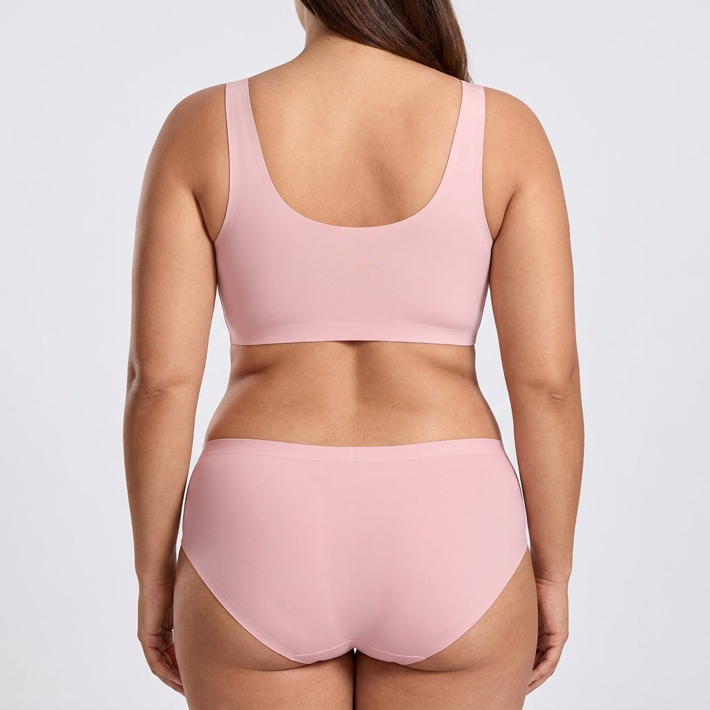 Seamless Mid-Rise Brief - Pink on model, back #Color_Pink