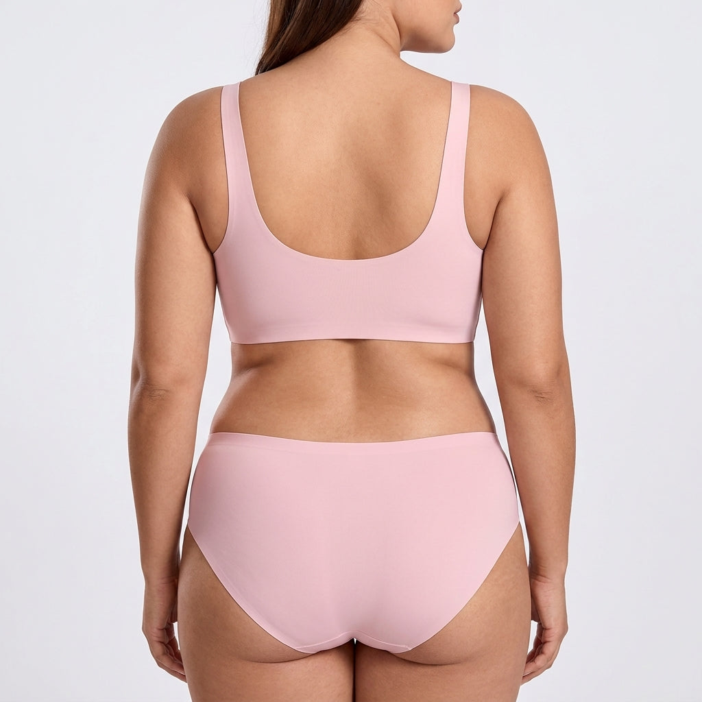 Seamless High-Cut Brief - Pink on model, back #Color_Pink