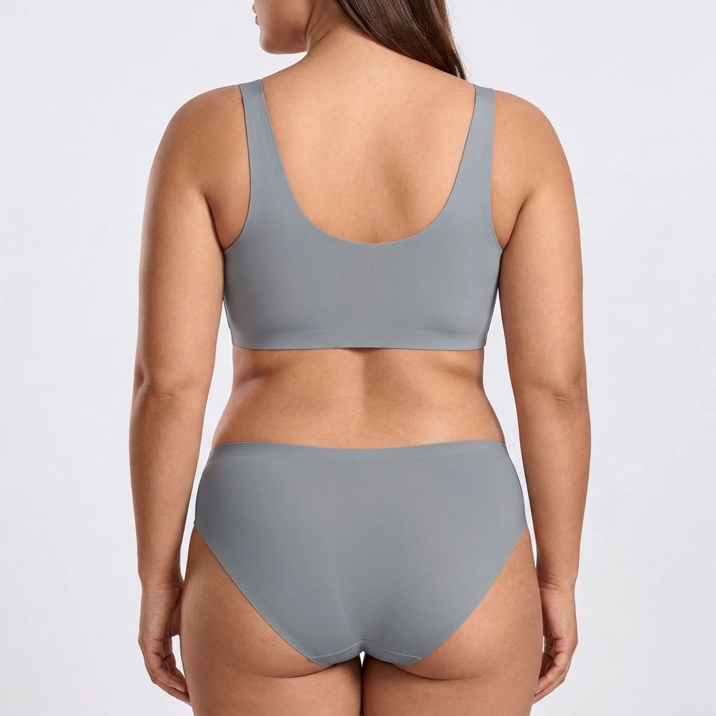 Seamless Mid-Rise Bikini - Grey on model, back #Color_Grey
