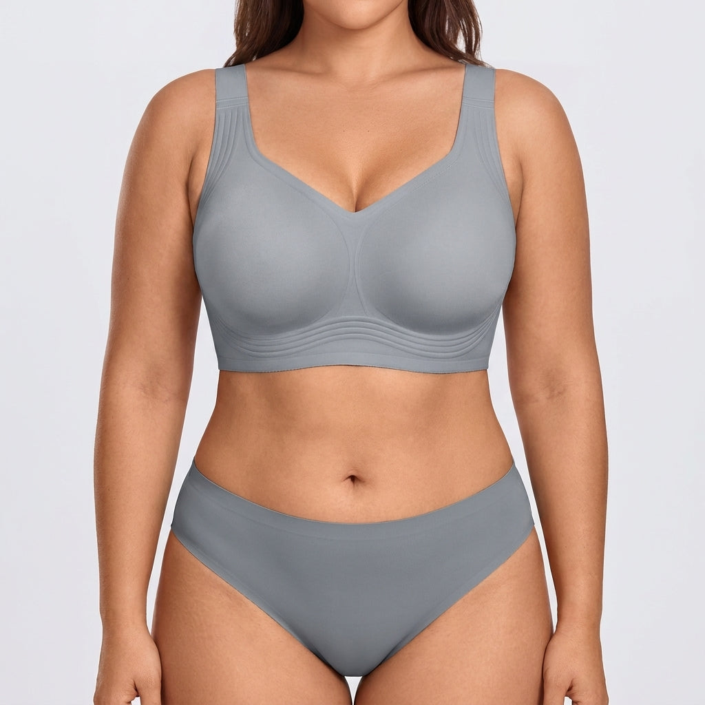 Seamless Mid-Rise Bikini - Grey on model, front #Color_Grey