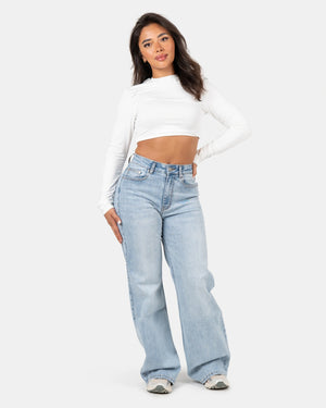 Curve-Hugging Wide Leg – Mid Rise – Ocean Blue