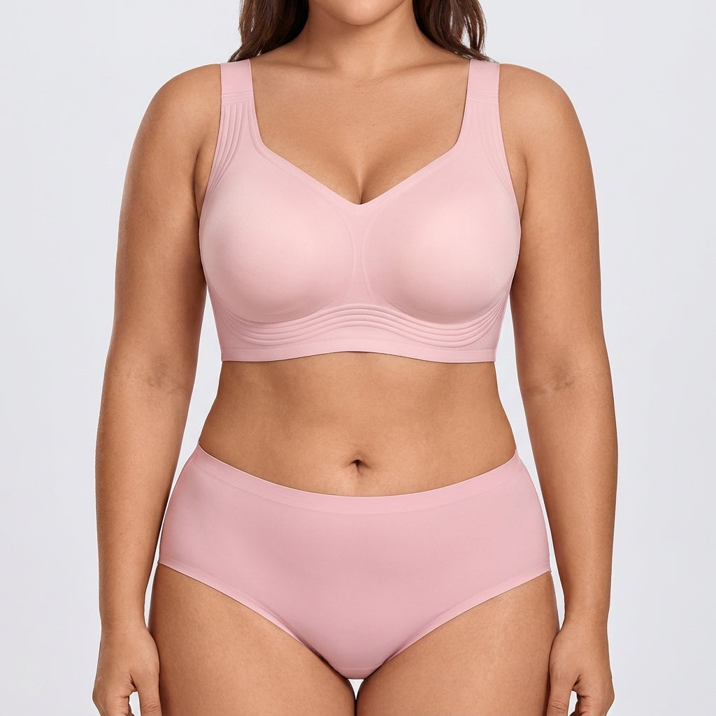 Seamless Mid-Rise Brief - Pink on model, front #Color_Pink