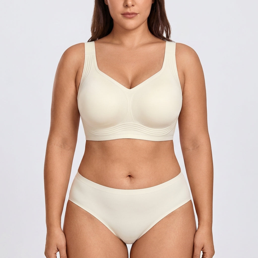 Seamless Mid-Rise Bikini - Cream White on model, front #Color_Cream White
