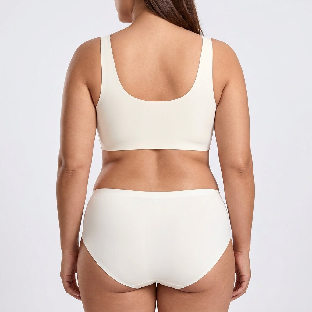 Seamless Mid-Rise Brief - Cream White on model, back #Color_Cream White