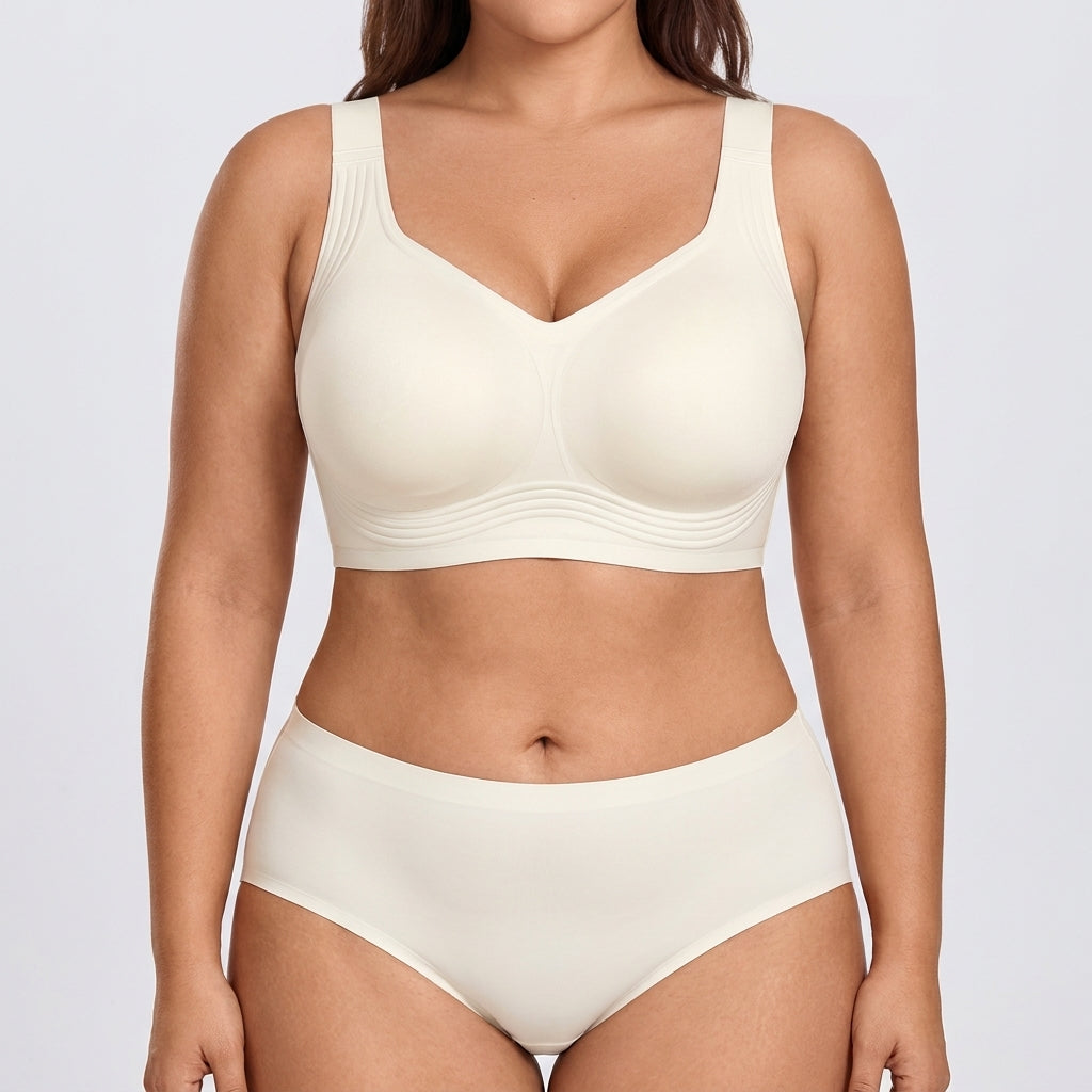 Seamless High-Cut Brief - Cream White on model, front #Color_Cream White