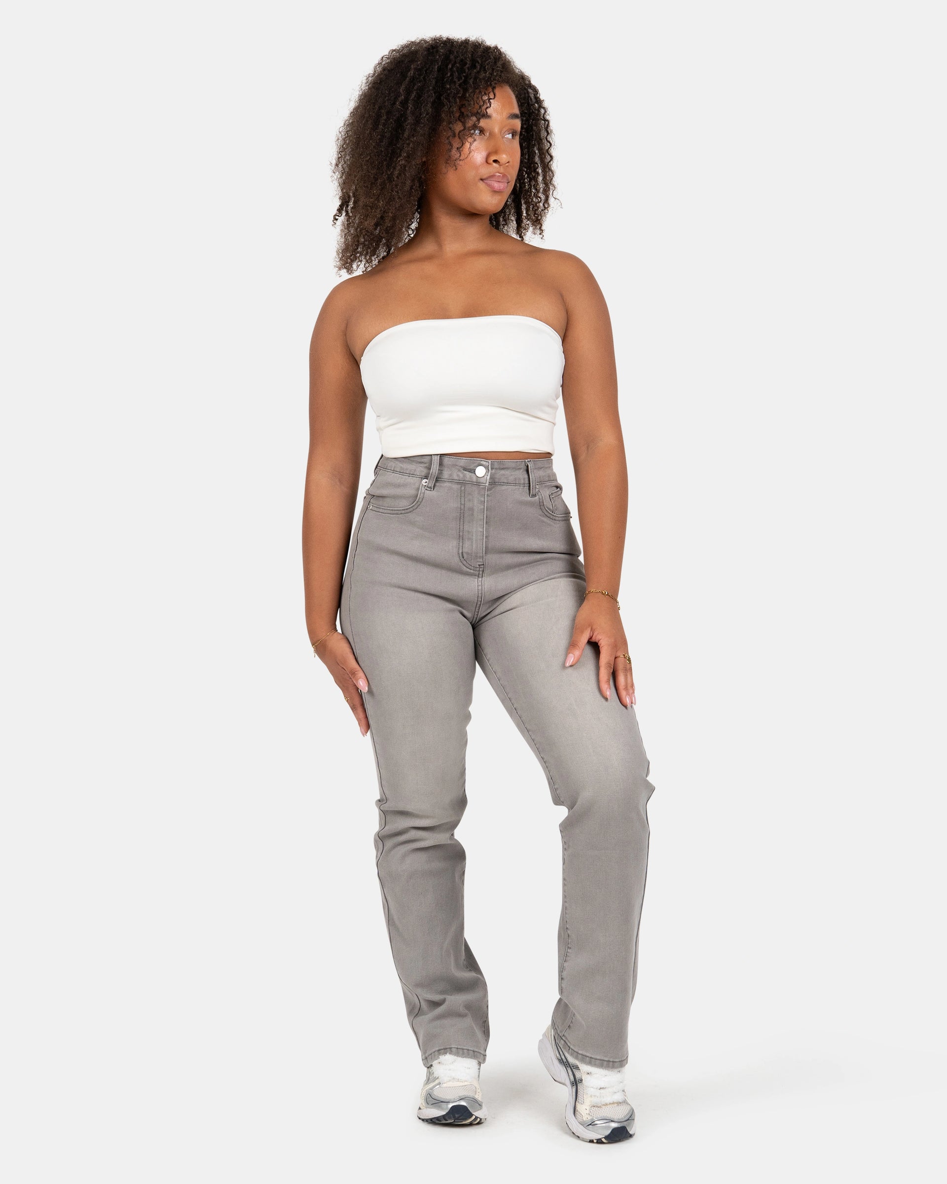 Snatched Straight Fit Jeans – Grey | Perfect Fit for Curvy Women