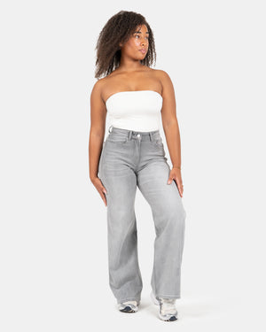 Curve-Hugging Wide Leg – Mid Rise – Cloud Grey