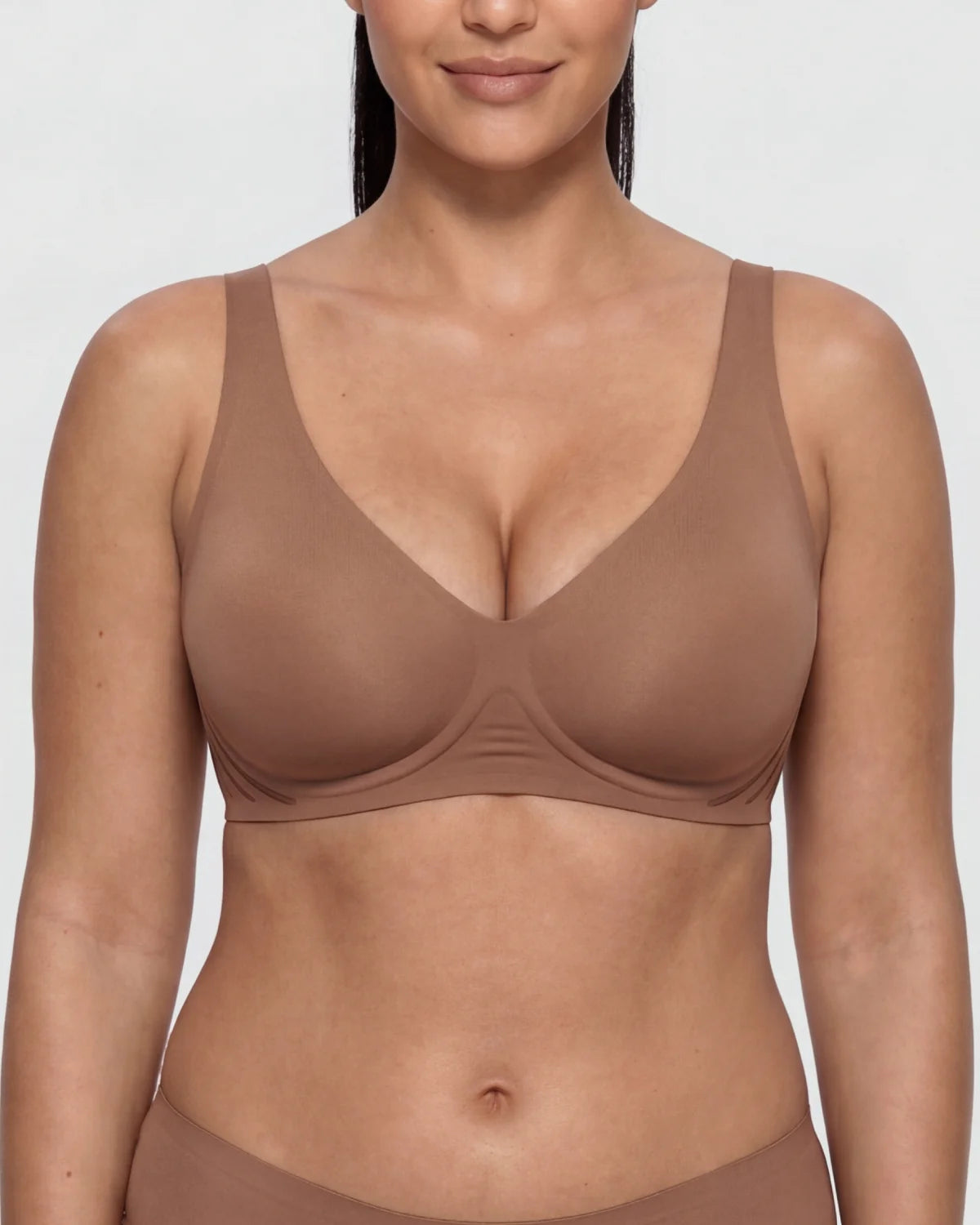 Front - CURVS Deep V Bra - Brown #Color_Brown