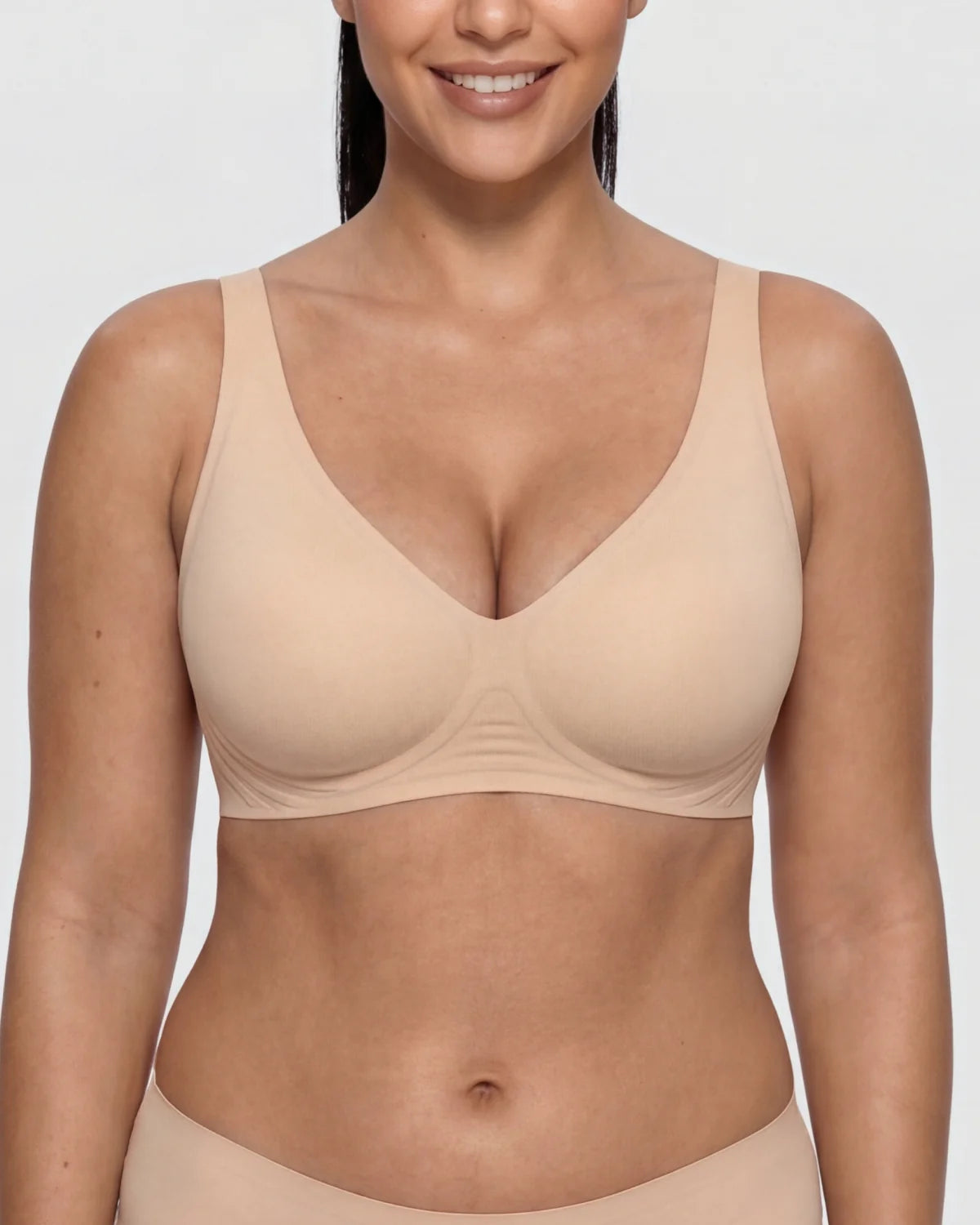 Front - CURVS Deep V Bra - Nude #Color_Nude