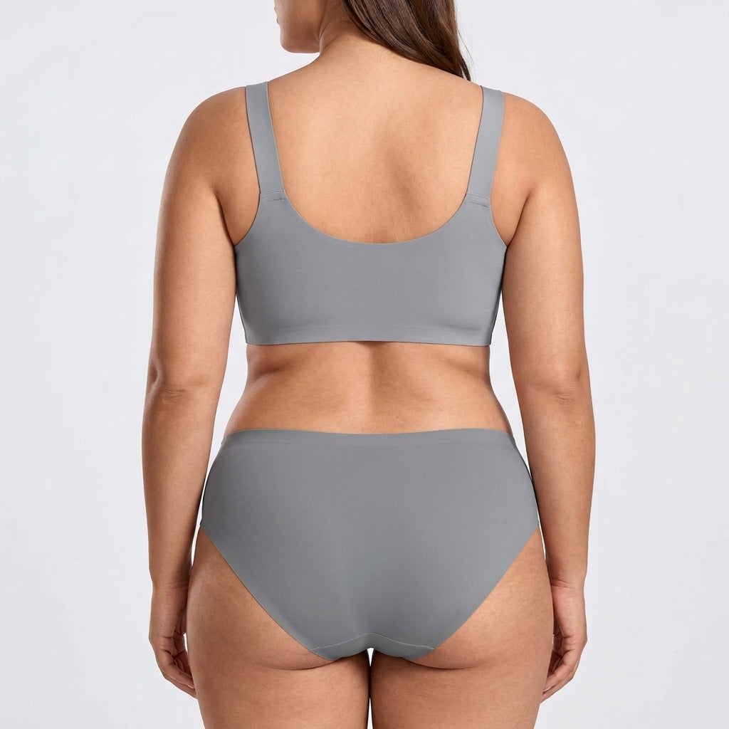 Seamless High-Cut Brief - Grey on model, back #Color_Grey