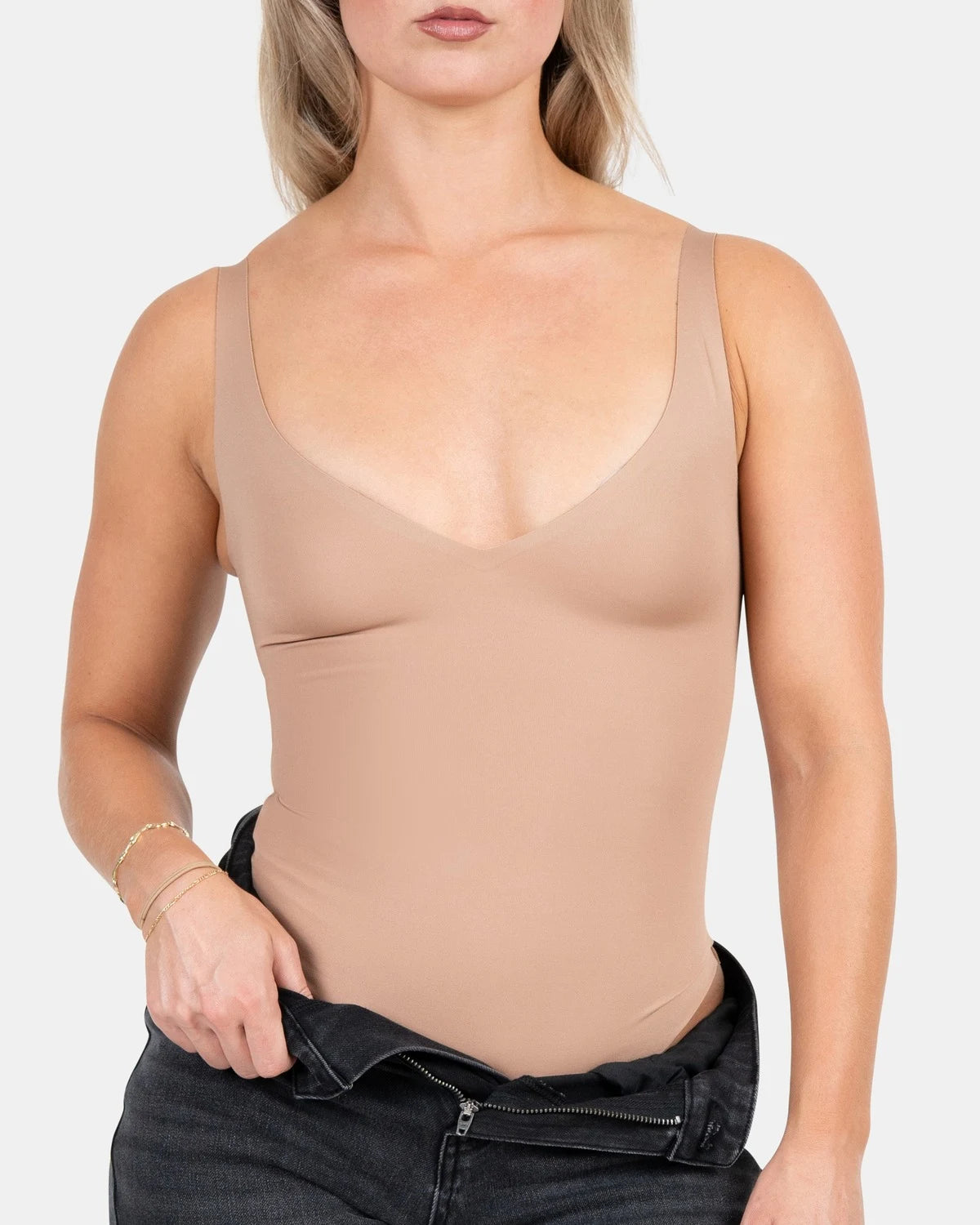 Seamless Sculpt Bodysuit in Sand, front #color_sand