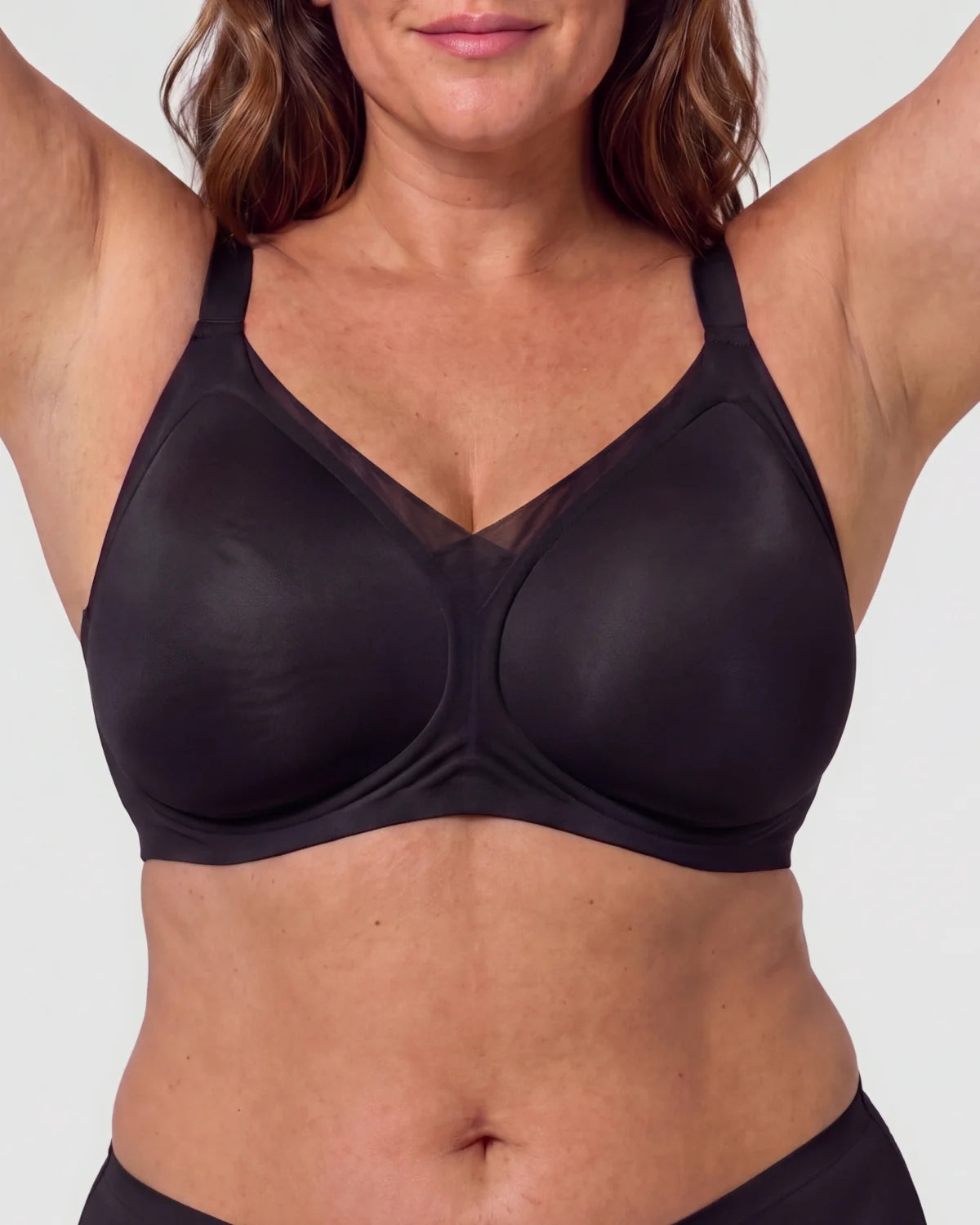 Arms up - CURVS V-Neck Mesh Bra - Black #Color_Black