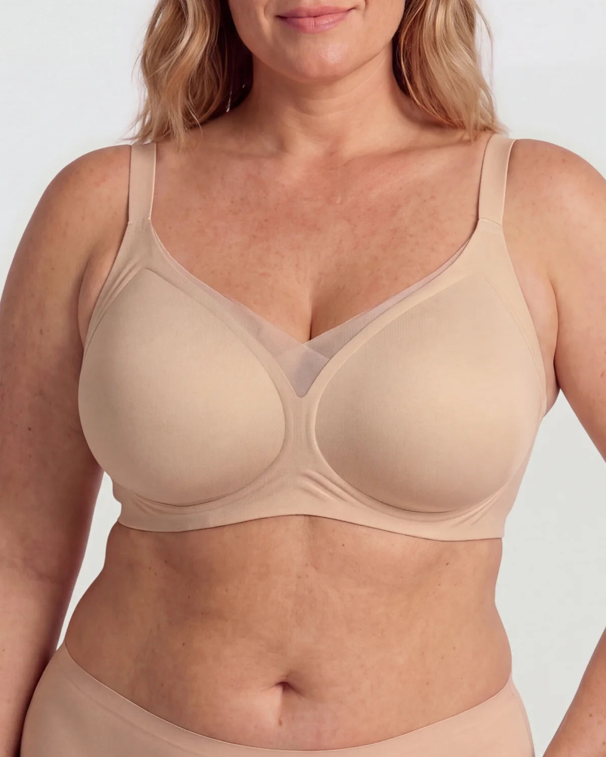 Front - CURVS V-Neck Mesh Bra - Nude #Color_Nude