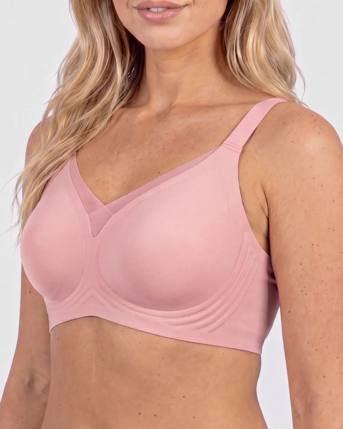 Side - CURVS V-Neck Mesh Bra - Pink #Color_Pink