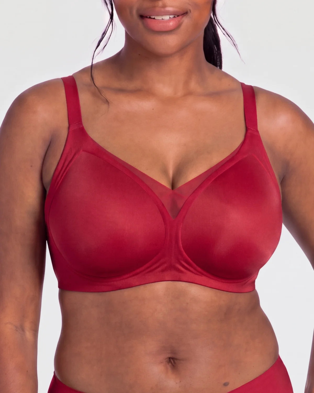 Front - CURVS V-Neck Mesh Bra - Red #Color_Red