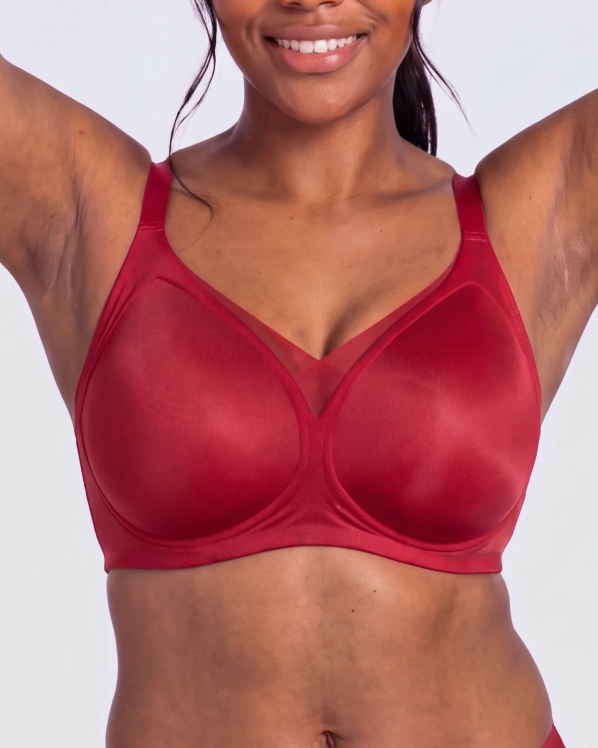 Arms up - CURVS V-Neck Mesh Bra - Red #Color_Red