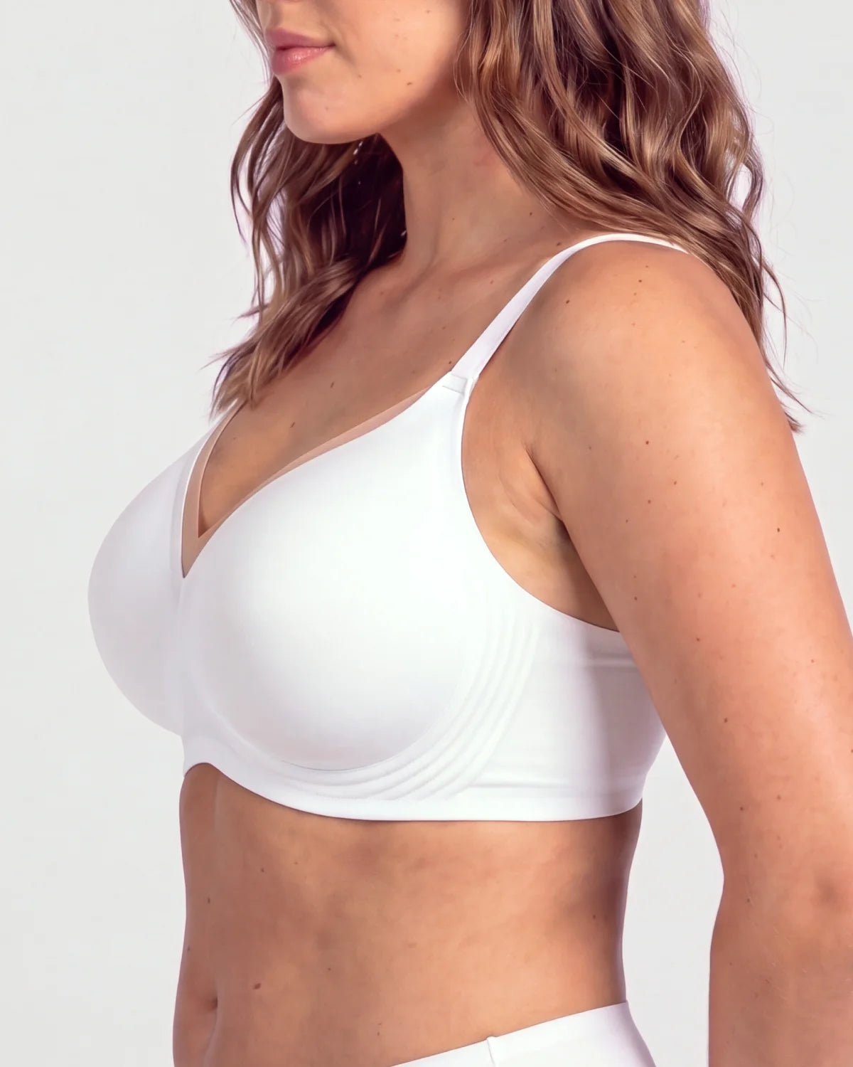 Side - CURVS V-Neck Mesh Bra - White #Color_White